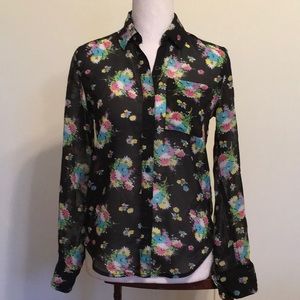 Aeropostale Womens Sheer Floral Button Down Blouse